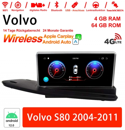 9 pouces Android 12.0 4G LTE Autoradio / Multimédia 4 Go de RAM 64 Go de RAM pour Volvo S80 (2004-2011)