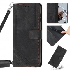 Skin Feel Stripe Pattern Leather Phone Case with Lanyard For Xiaomi 13