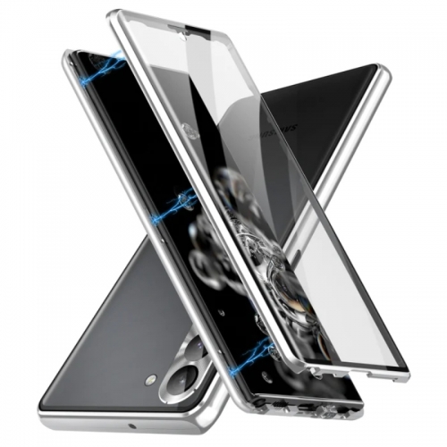 Coque de téléphone en verre trempé magnétique en métal à couverture complète HD pour Samsung Galaxy S23 5G