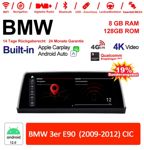 10.25 inch Qualcomm Snapdragon 665 8 Core Android 12.0 4G LTE Car Radio / Multimedia USB WiFi Carplay For BMW 3 Series E90 (2009-2012) CIC