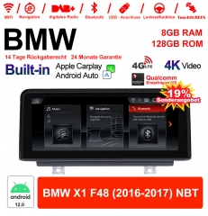 10.25 Zoll Qualcomm Snapdragon 665 8 Core Android 12.0 4G LTE Autoradio / Multimedia USB WiFi Navi Carplay Für BMW X1  F48 (2016-2017) NBT