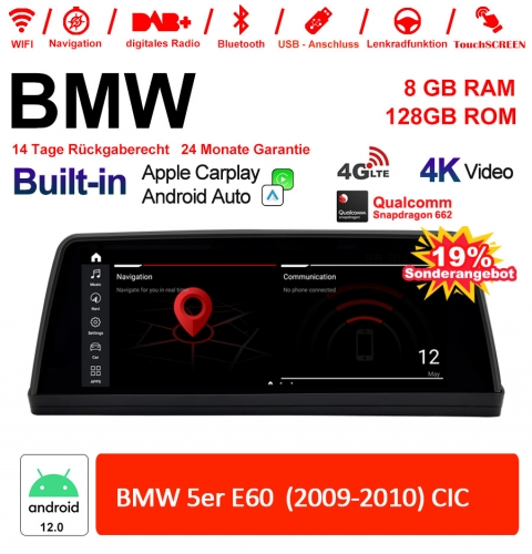 10.25" Qualcomm Snapdragon 665 Android 12.0 4G LTE Autoradio / Multimédia USB WiFi Navi Carplay Pour BMW 5 Series E60 (2009-2010) CIC