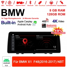 12.3 pouces Qualcomm Snapdragon 665 8 Core Android 12.0 4G LTE Autoradio / Multimédia USB Carplay Pour BMW X1  F48 (2016-2017) NBT avec WIFI