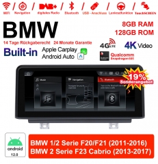 10.25" Qualcomm Snapdragon 665 8 Core Android 12.0 4G LTE Autoradio/Multimédia USB WiFi Carplay Pour BMW 1 Serie/2 Serie NBT