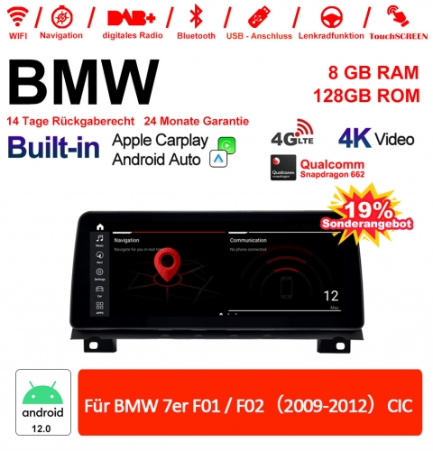 12.3 pouces Qualcomm Snapdragon 665 8 Core Android 12.0 4G LTE Autoradio / Multimédia USB Carplay Pour BMW 7 Series F01/F02 (2009-2012) CIC Avec WIFI