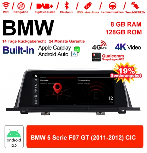 10.25 Zoll Qualcomm Snapdragon 665 8 Core Android 12.0 4G LTE Autoradio / Multimedia USB WiFi Navi Carplay Für  BMW 5 Series F07 GT (2011-2012) CIC