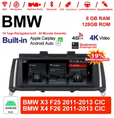 8.8 Qualcomm Snapdragon 665 Android 12.0 4G LTE Autoradio / Multimédia USB WiFi Navi Carplay PourBMW X3/X4 F25/26(2011-2013) CIC