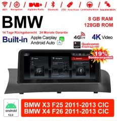 10.25" Qualcomm Snapdragon 665 Android 12.0 4G LTE Autoradio / Multimédia USB WiFi Navi Carplay Pour BMW X3/X4  F25/26 (2011-2013) CIC