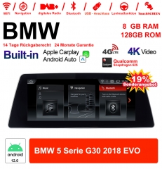 10.25 inch Qualcomm Snapdragon 665 8 Core Android 12.0 4G LTE Car Radio / Multimedia USB WiFi Carplay For BMW 5 Series G30 (2018) EVO