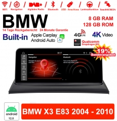 10.25" Qualcomm Snapdragon 662 Android 13.0 4G LTE Autoradio / Multimédia USB WiFi Navi Carplay Pour BMW X3 E83 (2004-2010)