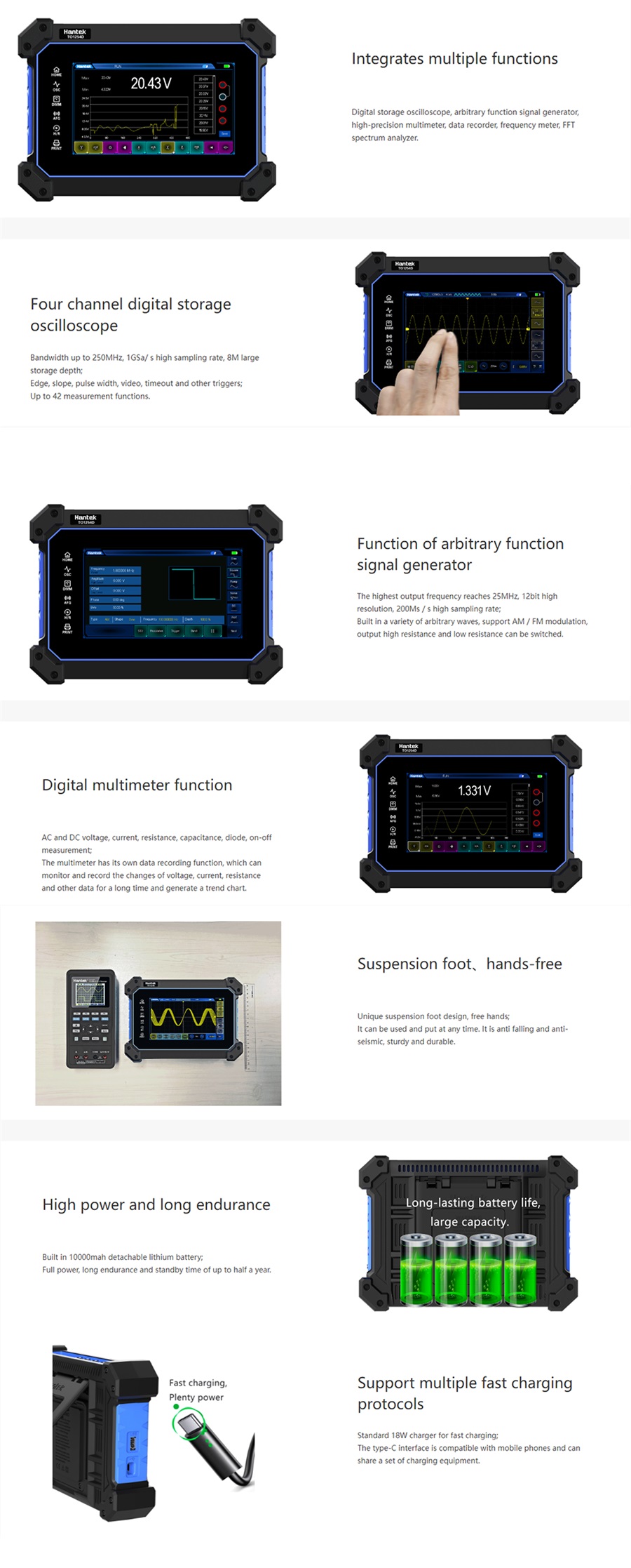 Oscilloscope numérique à écran tactile Hantek TO1112D