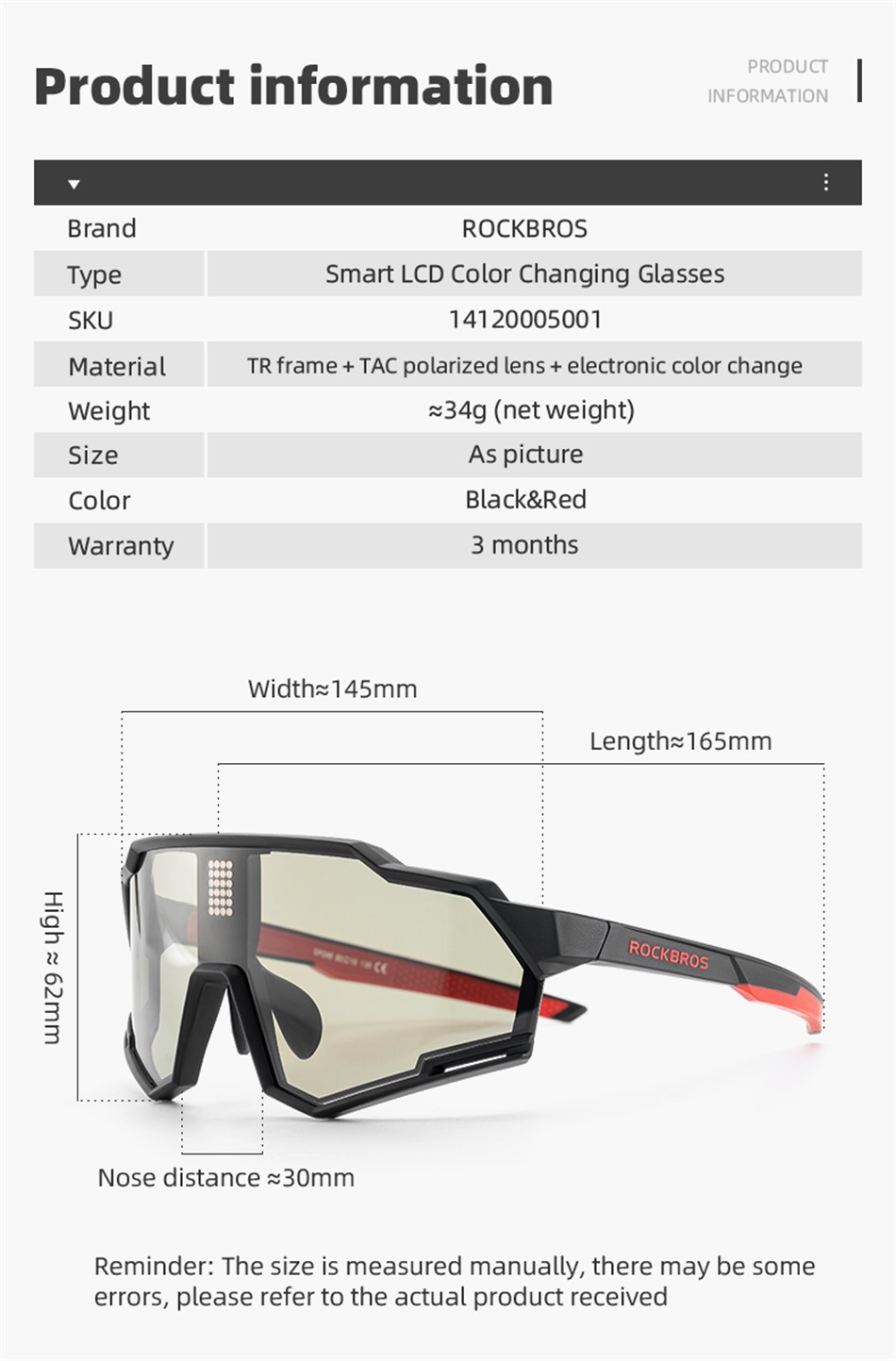 ROCKBROS Sonnenbrille Elektronische Farbwechsel Brille
