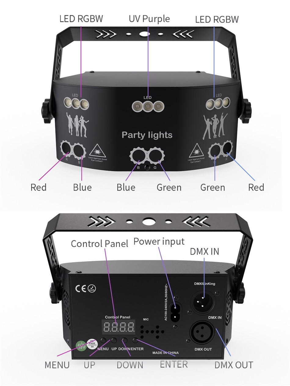 Projecteur de lumière laser à faisceau DJ Disco RVB 15 trous