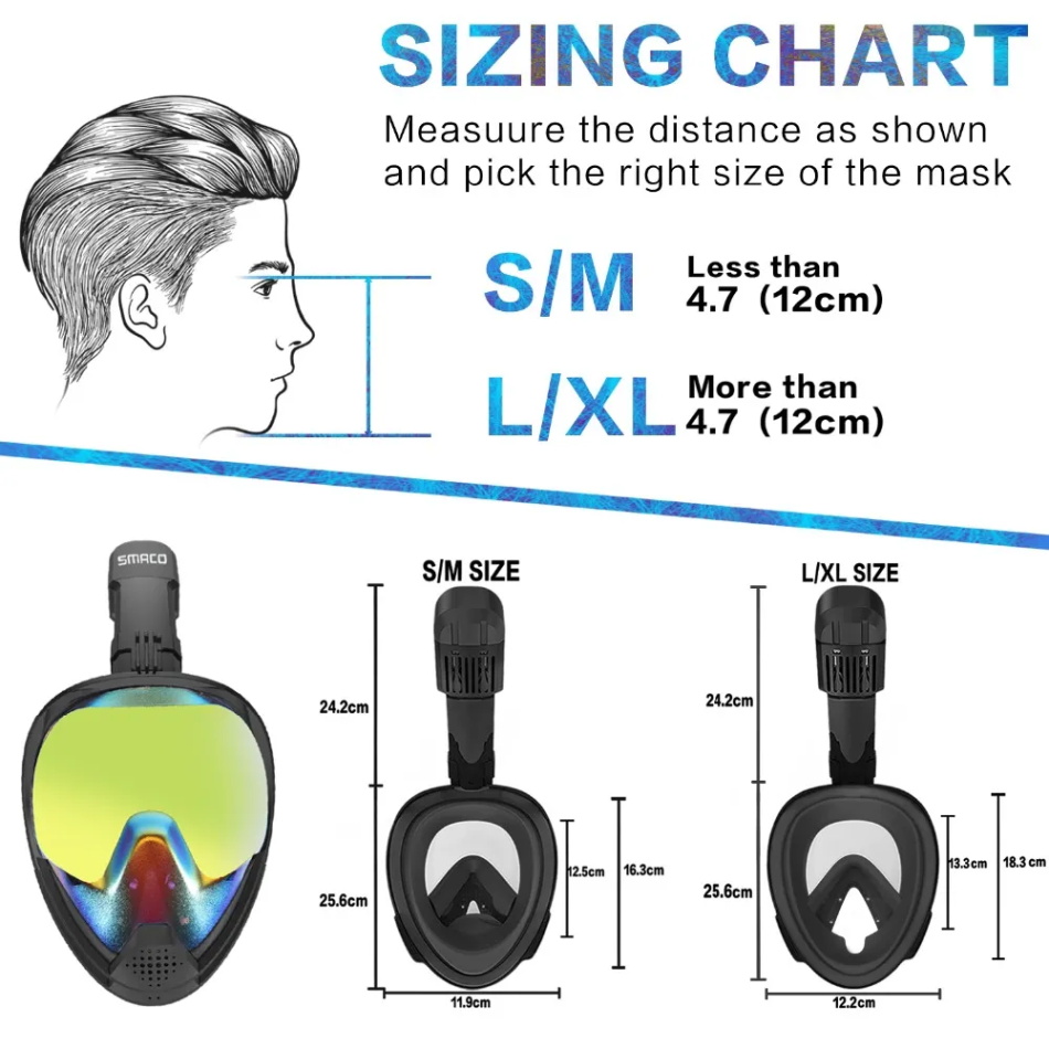 SMACO Volle Gesicht Schnorchel Maske mit UV Schutz 