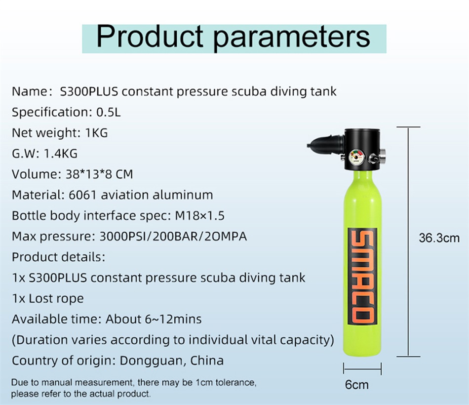 Smaco S300Plus Portable Diving Oxygen Bottle