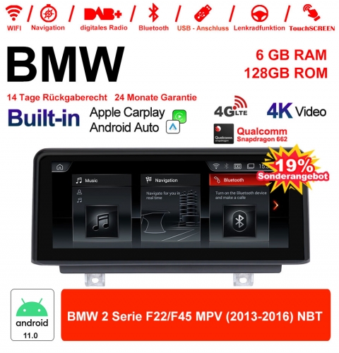 12.3 pouces Qualcomm Snapdragon 665 8 Core Android 12 4G LTE Autoradio/Multimédia 8Go RAM 128Go ROM USB WiFi Carplay Pour BMW 2 Series F22/F45 MPV NBT