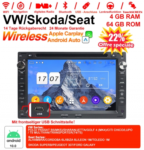 7 Zoll Android 12.0 Autoradio/Multimedia 4GB RAM 64GB ROM Für VW Golf Bora Passat Mk5 Golf Polo Jetta Seat Peugeot 307