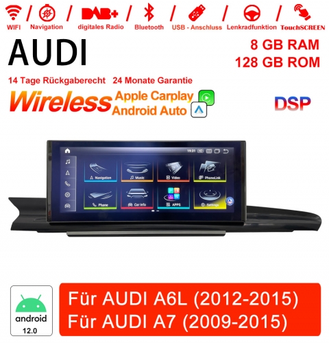 Qualcomm Snapdragon 665 8 Core Android 12.0  Autoradio/ Multimédia pour AUDI A6L 2012-2015/AUDI A7 2009-2015 CarPlay intégré