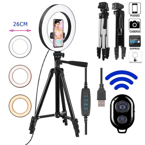 26 cm Photo anneau lumière LED Selfie anneau lumière téléphone Bluetooth télécommande lampe photographie éclairage trépied support Youtube vidéo