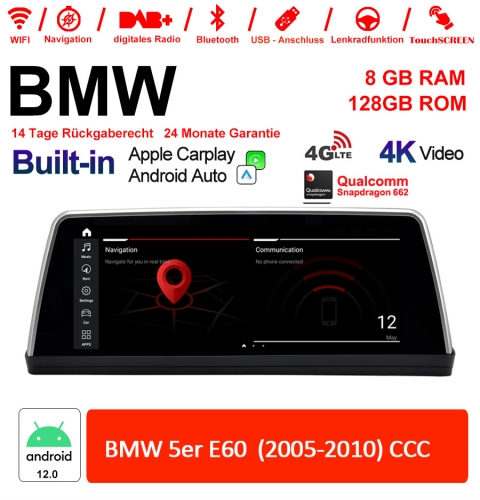10.25" Qualcomm Snapdragon 665 Android 12.0 4G LTE Autoradio / Multimédia USB WiFi Navi Carplay Pour BMW 5 Series E60 (2005-2010) CCC