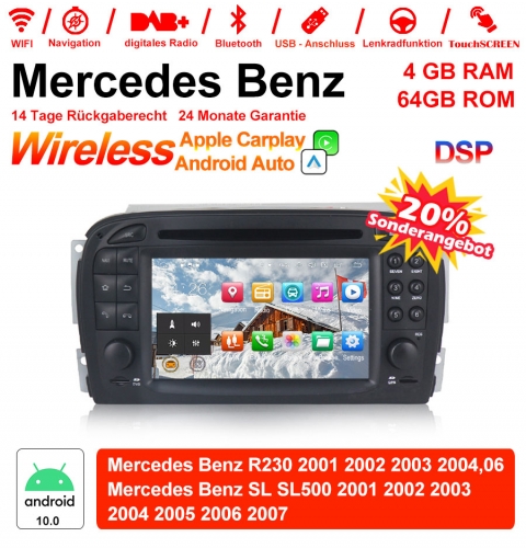 7 pouces Android 10.0 autoradio / multimédia 4 Go de RAM 64 Go ROM pour Mercedes Benz SL R230 SL500 2001-2007 avec WiFi NAVI Bluetooth USB