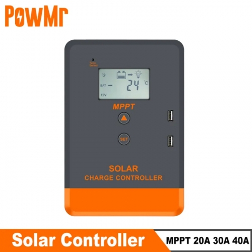 Contrôleur de chargeur solaire PowMr MPPT 40A/30A/20A 12V 24V régulateur de panneau solaire Support d'affichage LCD Li