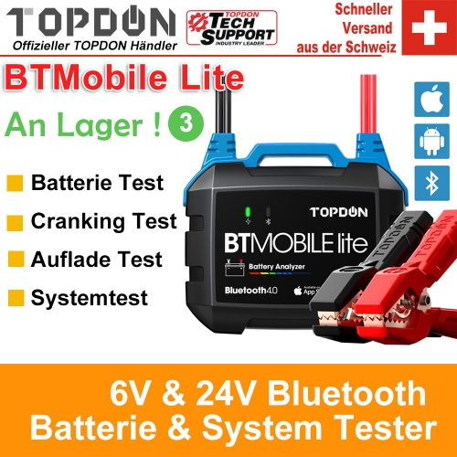 TOPDON BT Mobile Lite 12V Testeur de batterie de voiture Moniteur de batterie Bluetooth 100 -2000CCA Chargeur de voiture Analyseur de démarrage