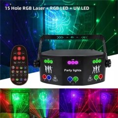 15 Hole RGB Disco DJ Beam Laser Light Projector DMX Remote Strobe Stage Lighting Effect Xmas Party Holiday Halloween Lights