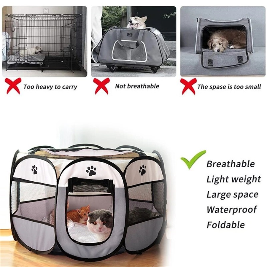 Portable foldable pet tent kennel octagonal fence
