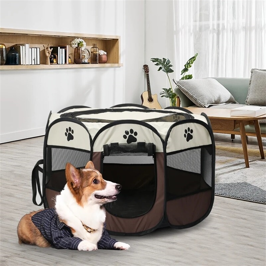 Portable foldable pet tent kennel octagonal fence