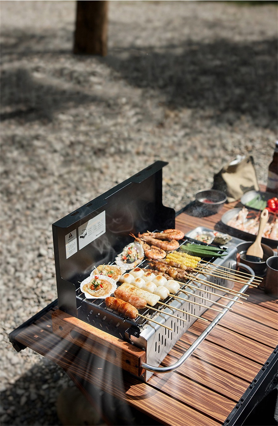 Nature hike picnic charcoal grill