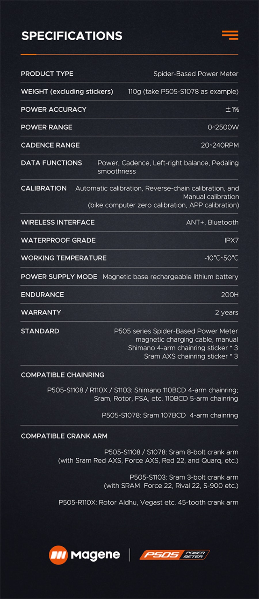 Compteur de puissance Magene P505