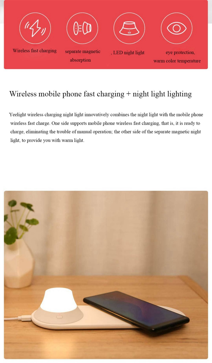 Yeelight Wireless Charger with LED Night Light