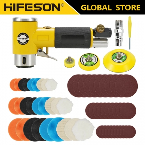 Hifeson Mini Orbital 2/3" Air Sander Pneumatic Polisher Sanding Buffer Dual Action Orbital Polisher 80 Piece Sandpaper Set