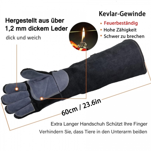 WZQH 60 CM Leder Bissfeste Handschuhe fr den Umgang mit Tieren, Anti-Biss  Arbeitshandschuhe, Umgang mit Hund/Katze/Papagei/Reptilien