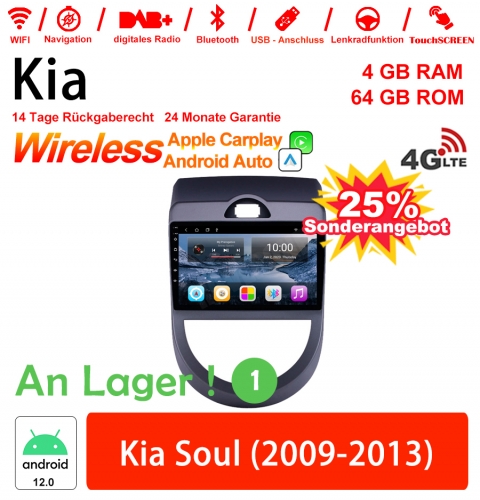 9 Zoll Android 12.0 4G LTE Autoradio / Multimedia 4GB RAM 64GB ROM Für Kia Soul 2009-2013