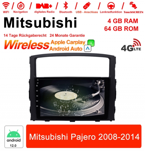 9 pouces Android 12.0 4G LTE Autoradio / Multimedia 4 Go de RAM 64 Go de ROM pour Mitsubishi Pajero 2008-2014 Carplay intégré / Android Auto