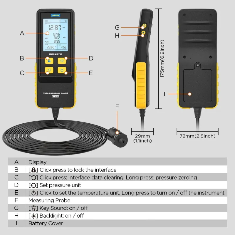 Autool pt635 automobil kraftstoff manometer