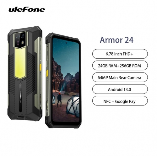 Ulefone Armor 24 Android 13 6.78 pouces FHD+ téléphone robuste 24 go RAM 256 go ROM Smartphone double caméra 64mp 22000mah prise en charge NFC Google 