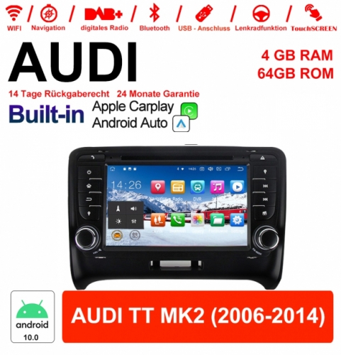 7 pouces Android 12.0 Autoradio/ multimédia 4GB RAM 64GB ROM pour AUDI TT MK2 Avec WiFi NAVI Bluetooth USB Carplay intégré  / Android Auto