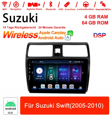 9 pouces Android 12.0 Autoradio / Multimédia 4GB RAM 64GB ROM pour Suzuki Swift 2005-2010 intégré Carplay/ Android Auto