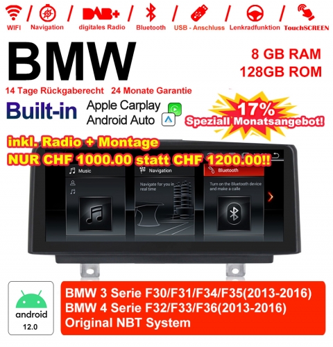 10.25" Qualcomm Snapdragon 665 8 Core Android 12.0 4G LTE Autoradio/Multimédia USB WiFi Carplay Pour BMW 3 Series / 4 Series NBT