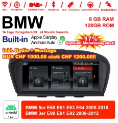 8.8 Zoll Qualcomm Snapdragon 665 8 Core Android 12.0 4G LTE Autoradio / Multimedia Wireless Apple Carplay Für BMW 5 Series E60 E61 E63 3 Serie E90 CIC