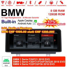 8.8" Qualcomm Snapdragon 665 Android 12.0 4G LTE Autoradio / Multimédia USB WiFi Navi Carplay Pour BMW 1 Serie/3 Serie/4 Serie 2018 EVO