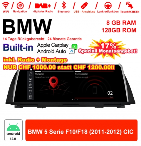 10.25 inch Qualcomm Snapdragon 665 8 Core Android 12.0 4G LTE Car Radio / Multimedia USB WiFi Carplay For BMW 5 Series F10/ F18 (2011-2012) CIC