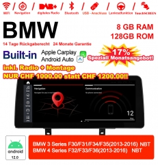 12.3 pouces Qualcomm Snapdragon 665 8 Core Android 12.0 4G LTE Autoradio / Multimédia 6Go RAM 128Go ROM  USB Carplay Pour BMW 3 Series/4 Series NBT