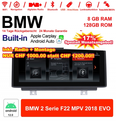 8.8" Qualcomm Snapdragon 665 Android 12.0 4G LTE Autoradio / Multimédia USB WiFi Navi Carplay Pour BMW 2 Series MPV (2018) EVO