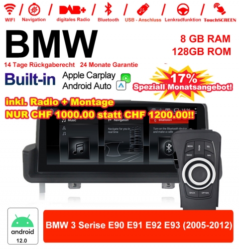 10.25 inch Qualcomm Snapdragon 665 8 Core Android 12.0 4G LTE Car Radio / Multimedia USB WiFi Carplay For BMW 3 Series E90 E91 E92 E93 (2005-2012)