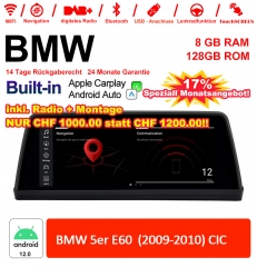 10.25 Zoll Qualcomm Snapdragon 665 8 Core Android 12.0 4G LTE Autoradio / Multimedia USB WiFi Navi Carplay Für BMW 5 Series E60 (2009-2010) CIC