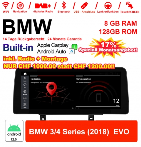 12.3 pouces Qualcomm Snapdragon 665 8 Core Android 12.0 4G LTE Autoradio / Multimédia USB Carplay Pour  BMW 3/4 Series (2018)  EVO avec WIFI